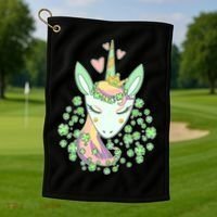 Cute St Patrick's Day Unicorn Shamrocks Clovers Golf Towel thumb 1