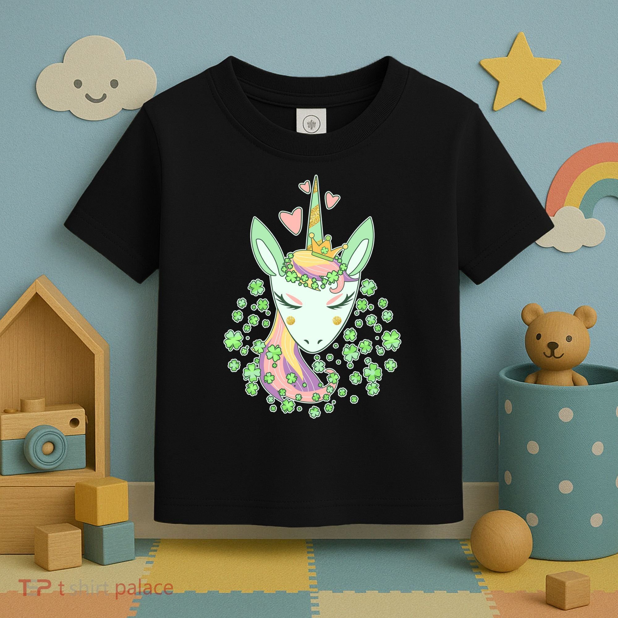 Cute St Patrick's Day Unicorn Shamrocks Clovers Toddler T-Shirt
