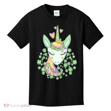 Cute St Patrick's Day Unicorn Shamrocks Clovers Kids T-Shirt