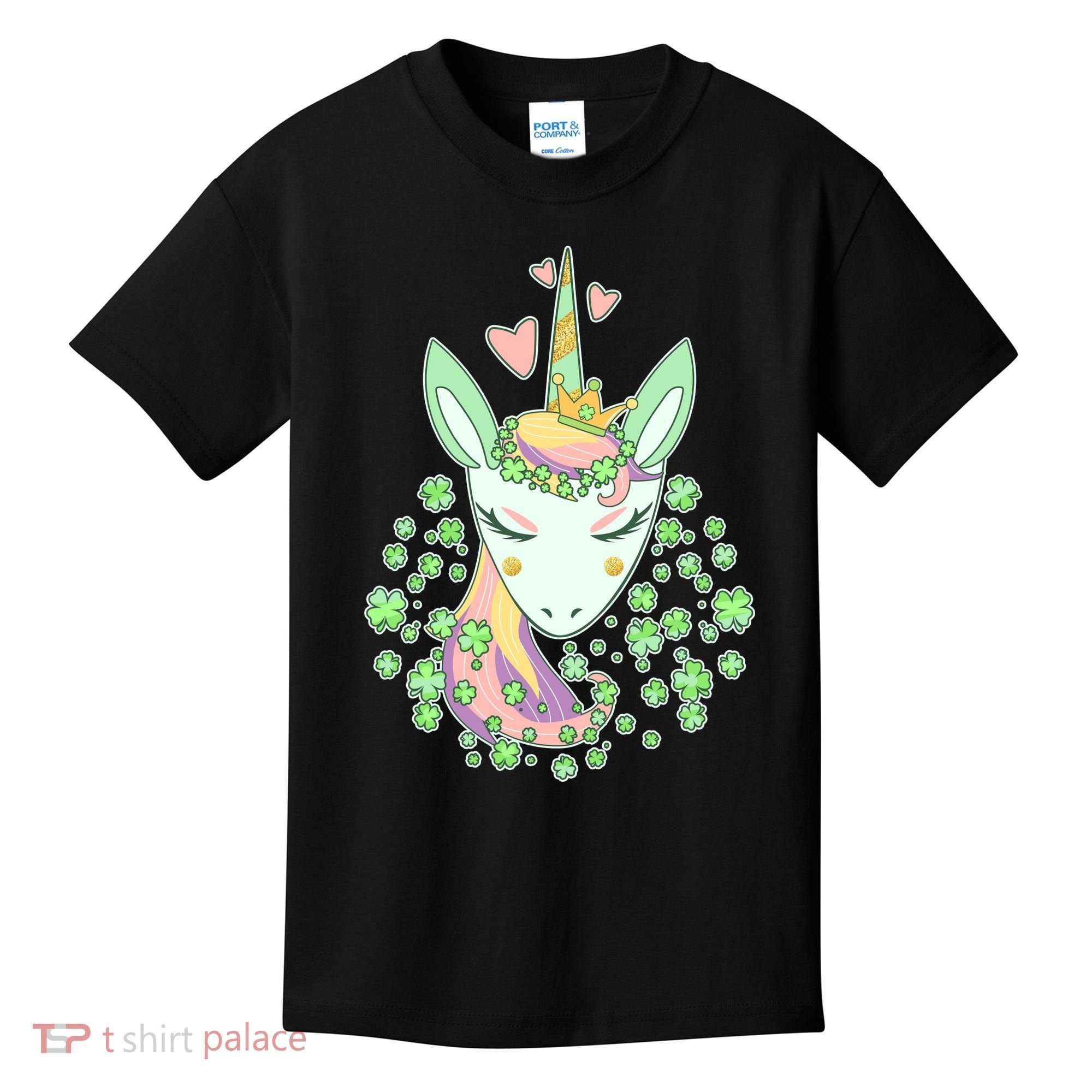 Cute St Patrick's Day Unicorn Shamrocks Clovers Kids T-Shirt