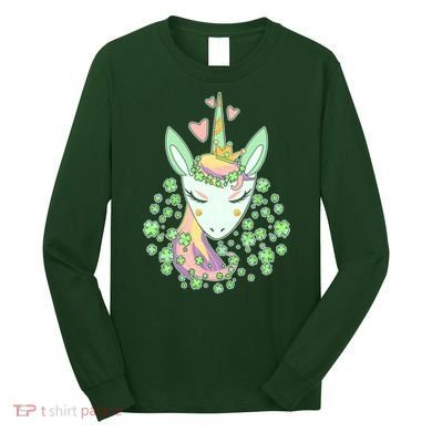 Cute St Patrick's Day Unicorn Shamrocks Clovers Long Sleeve Shirt