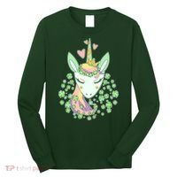 Cute St Patrick's Day Unicorn Shamrocks Clovers Long Sleeve Shirt thumb 0