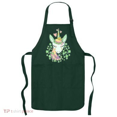 Cute St Patrick's Day Unicorn Shamrocks Clovers Apron