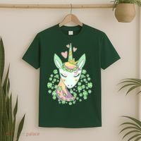 Cute St Patrick's Day Unicorn Shamrocks Clovers T-Shirt thumb 2