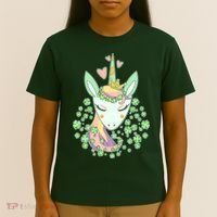 Cute St Patrick's Day Unicorn Shamrocks Clovers T-Shirt thumb 4