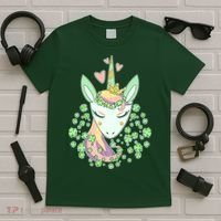 Cute St Patrick's Day Unicorn Shamrocks Clovers T-Shirt thumb 5