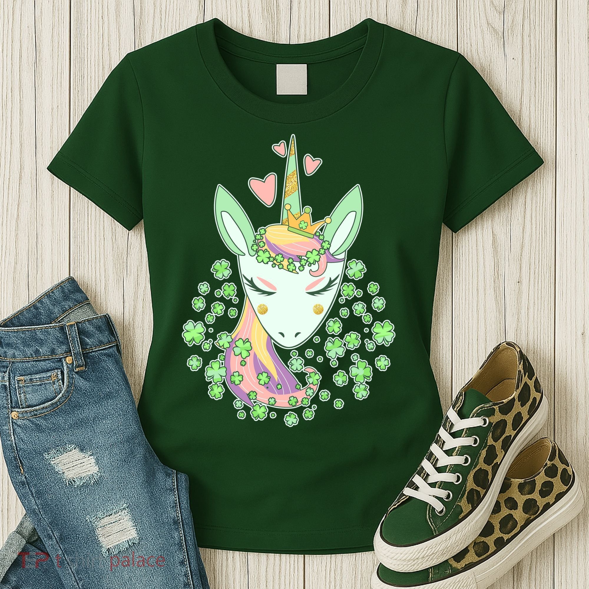 Cute St Patrick's Day Unicorn Shamrocks Clovers Women's T-Shirt