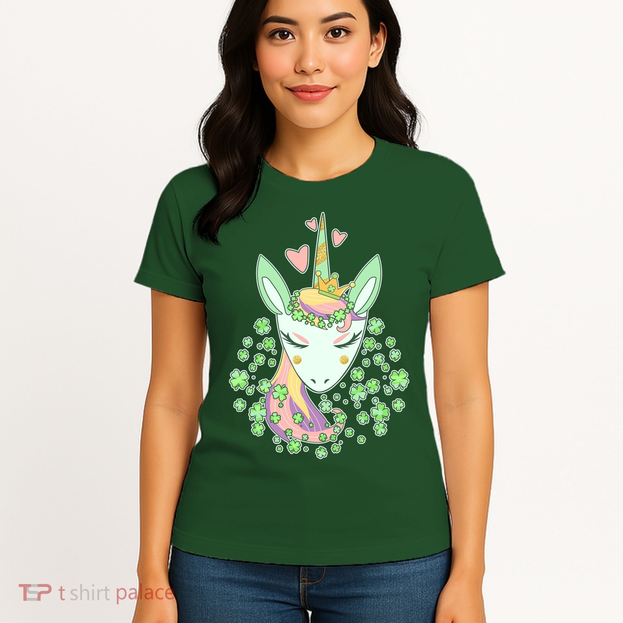 Cute St Patrick's Day Unicorn Shamrocks Clovers Women's T-Shirt