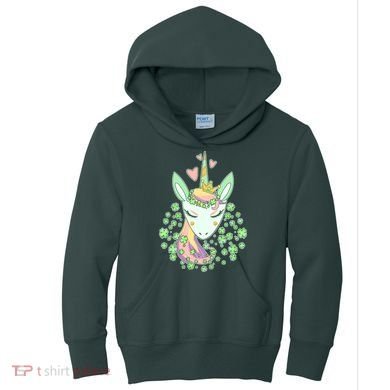 Cute St Patrick's Day Unicorn Shamrocks Clovers Kids Hoodie