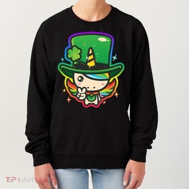 Cute St Patricks Leprechaun Rainbow Unicorn Women's Sweatshirt