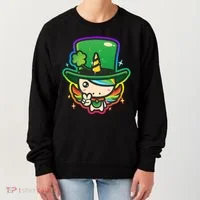 Cute St Patricks Leprechaun Rainbow Unicorn Women's Sweatshirt thumb 0