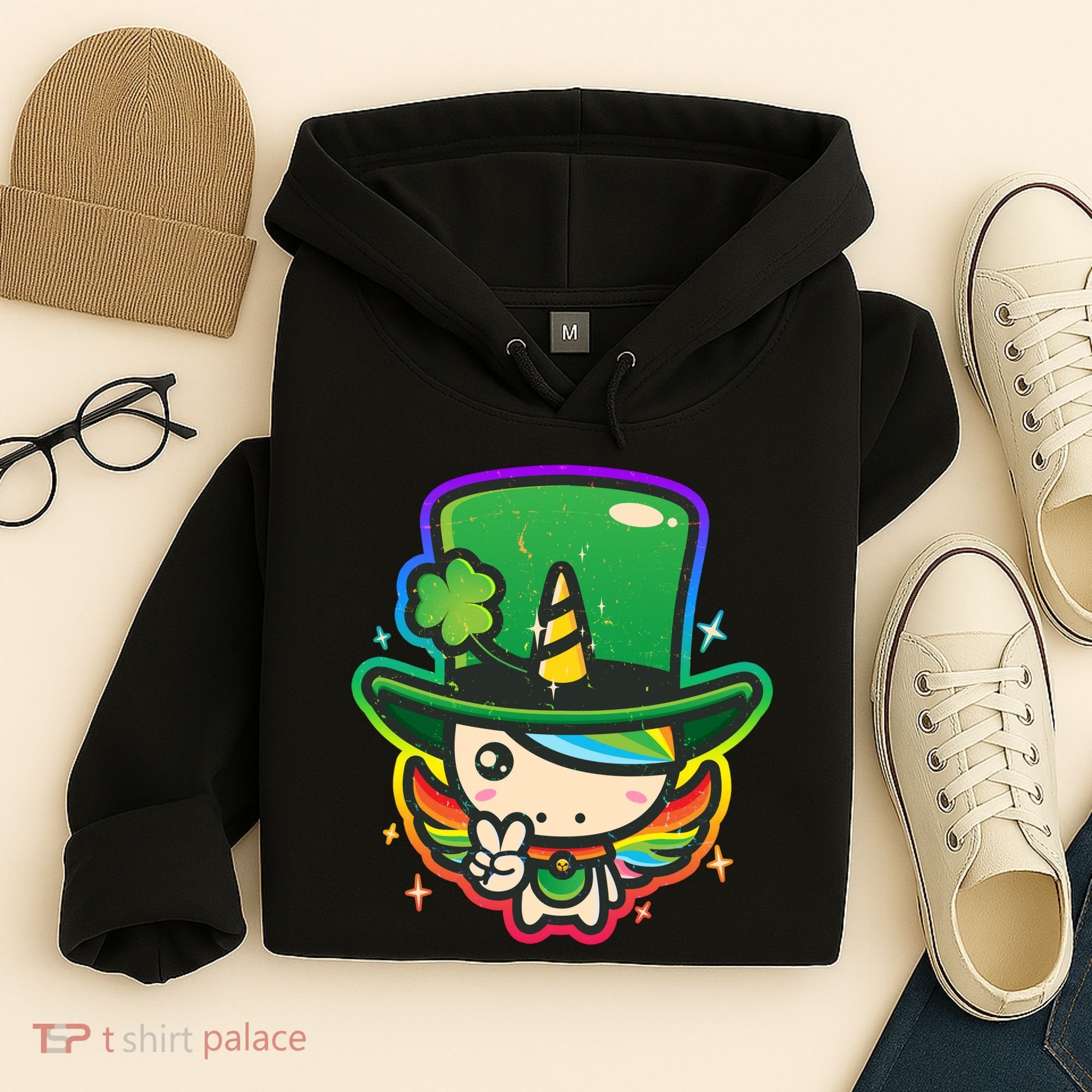 Cute St Patricks Leprechaun Rainbow Unicorn Hoodie