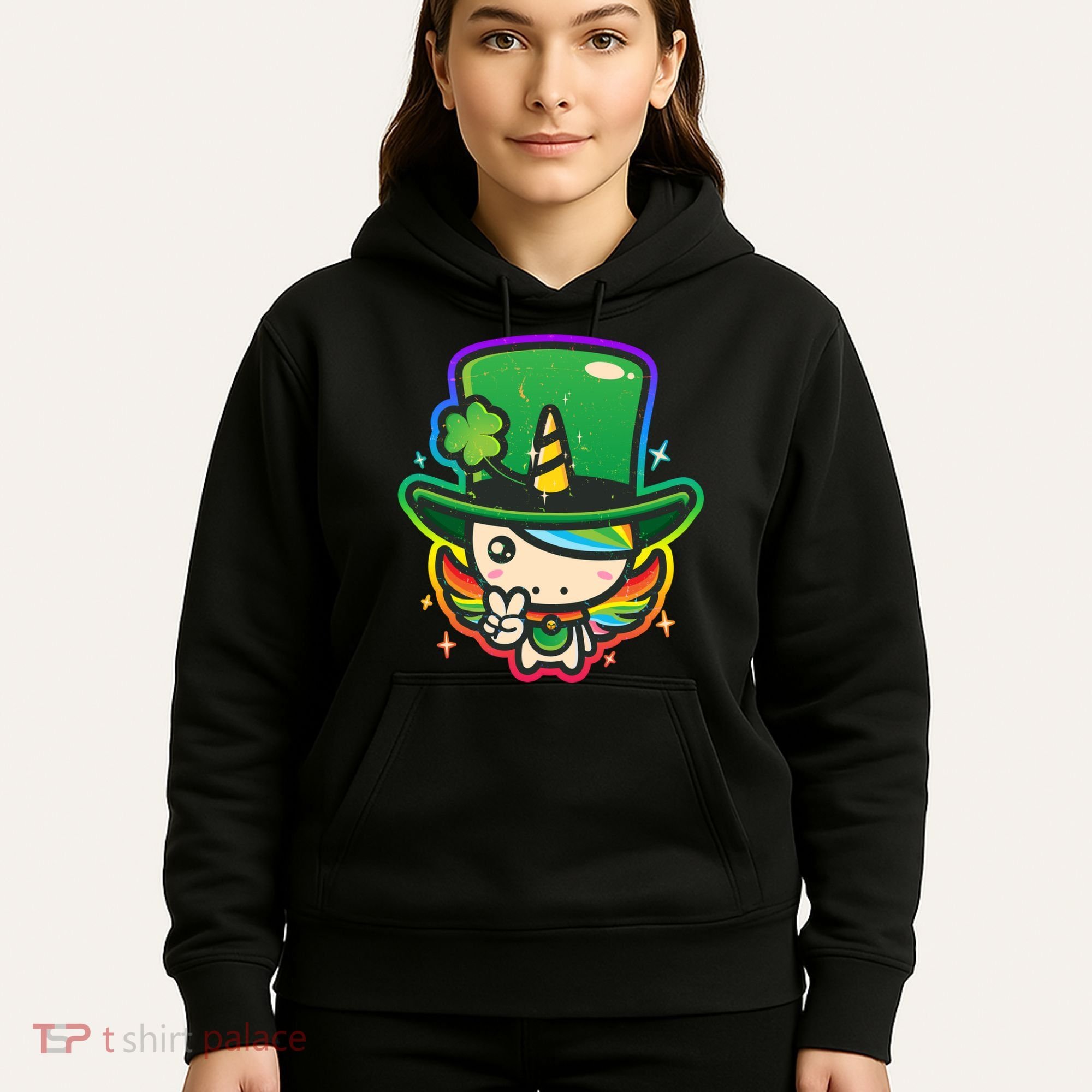 Cute St Patricks Leprechaun Rainbow Unicorn Hoodie