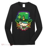 Cute St Patricks Leprechaun Rainbow Unicorn Long Sleeve Shirt thumb 0