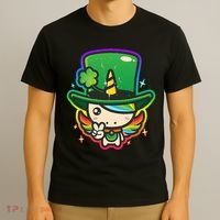 Cute St Patricks Leprechaun Rainbow Unicorn T-Shirt thumb 3