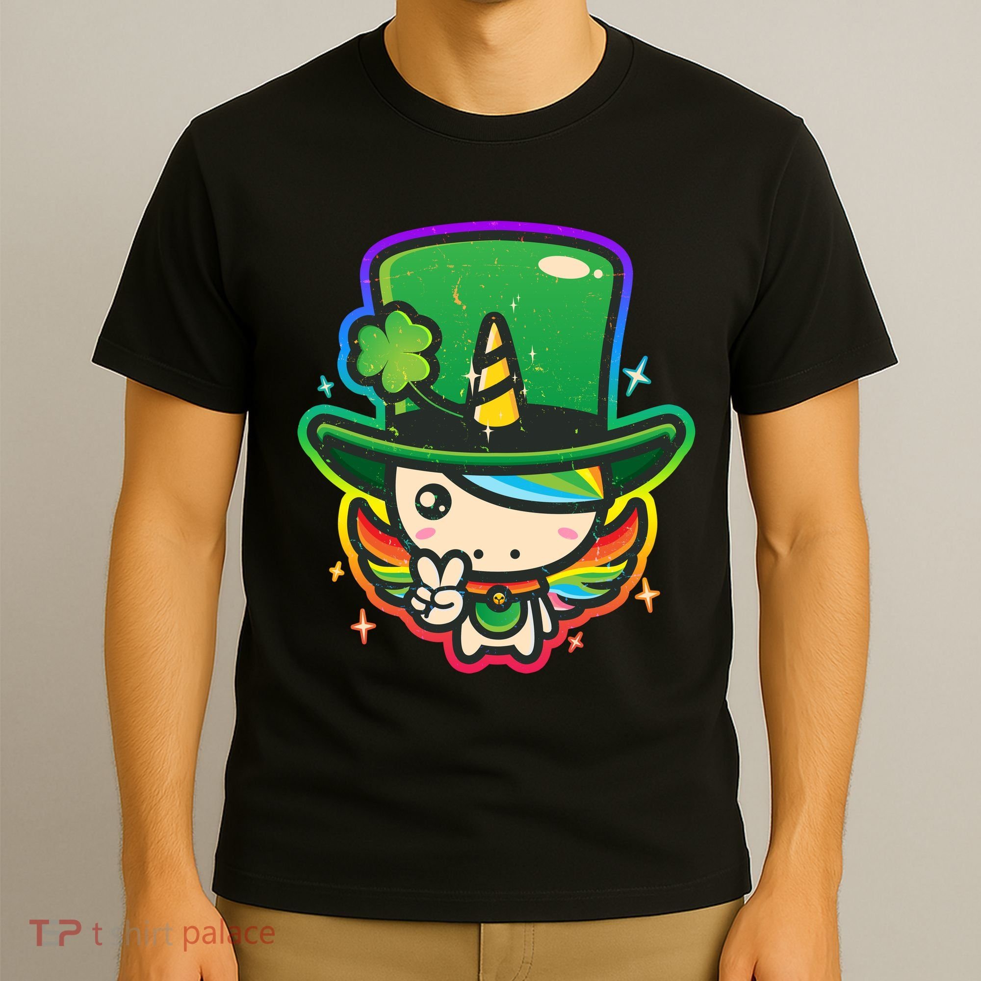Cute St Patricks Leprechaun Rainbow Unicorn T-Shirt