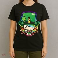 Cute St Patricks Leprechaun Rainbow Unicorn T-Shirt thumb 4