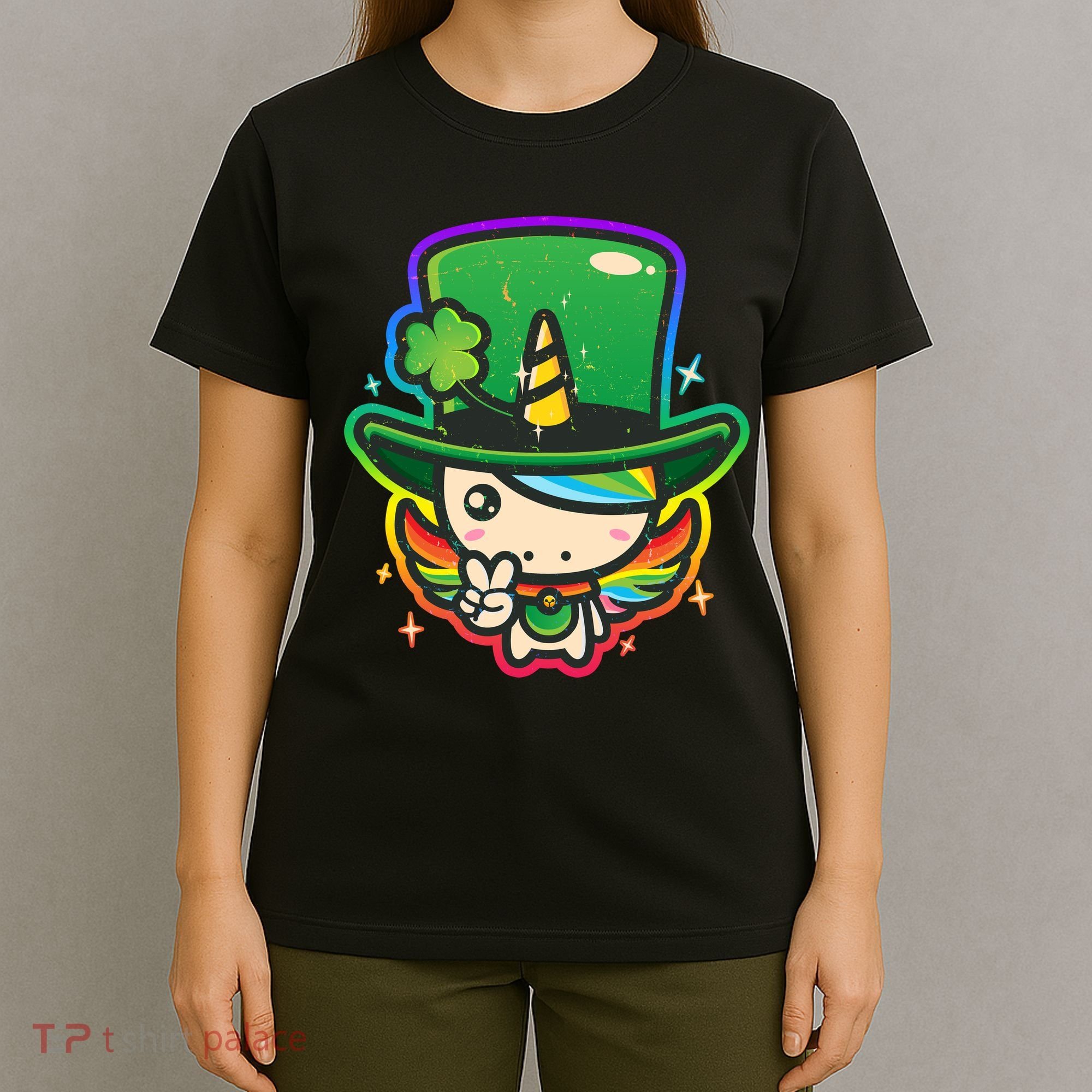 Cute St Patricks Leprechaun Rainbow Unicorn T-Shirt