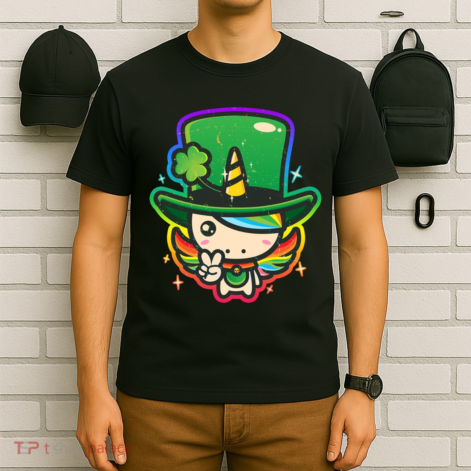 Cute St Patricks Leprechaun Rainbow Unicorn T-Shirt