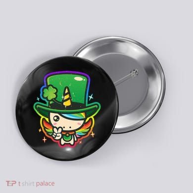 Cute St Patricks Leprechaun Rainbow Unicorn Button