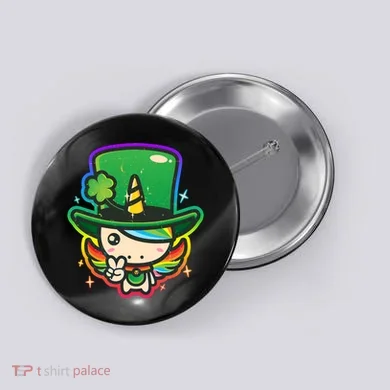 Cute St Patricks Leprechaun Rainbow Unicorn Button