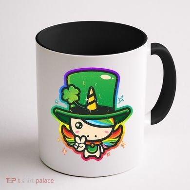 Cute St Patricks Leprechaun Rainbow Unicorn Coffee Mug back