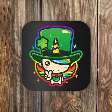 Cute St Patricks Leprechaun Rainbow Unicorn Coaster