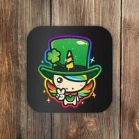 Cute St Patricks Leprechaun Rainbow Unicorn Coaster thumb 0