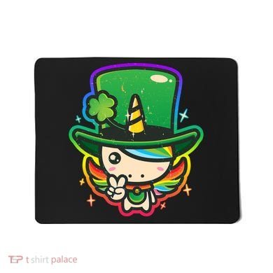 Cute St Patricks Leprechaun Rainbow Unicorn Mousepad