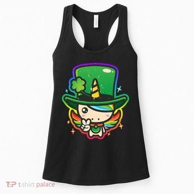 Cute St Patricks Leprechaun Rainbow Unicorn Women's Tank Top