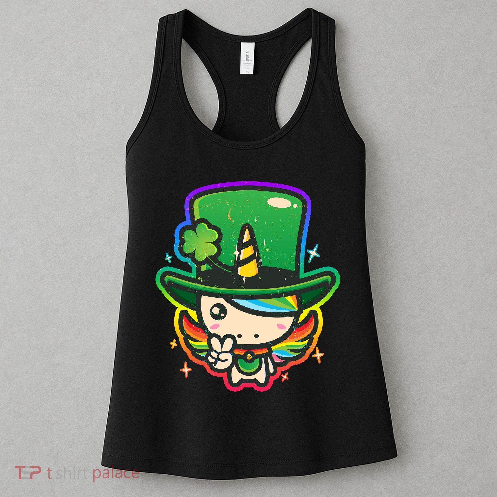 Cute St Patricks Leprechaun Rainbow Unicorn Women's Tank Top