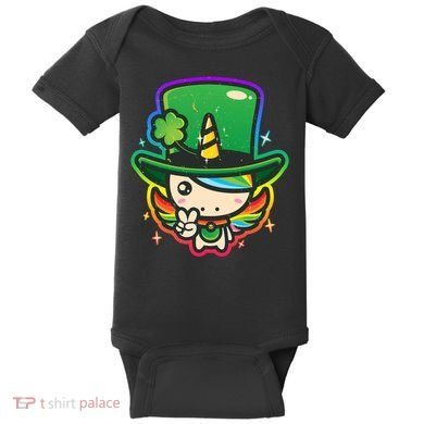 Cute St Patricks Leprechaun Rainbow Unicorn Baby Bodysuit