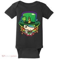 Cute St Patricks Leprechaun Rainbow Unicorn Baby Bodysuit thumb 0