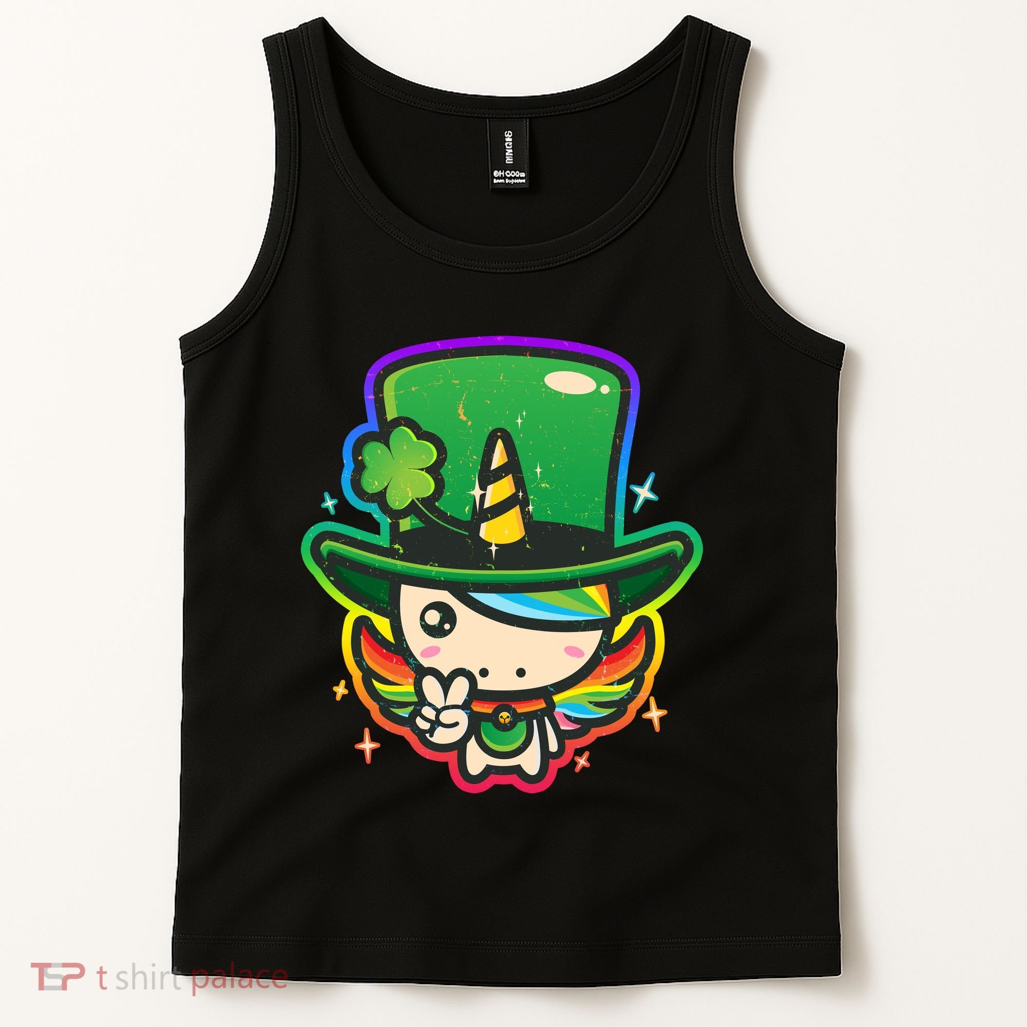 Cute St Patricks Leprechaun Rainbow Unicorn Tank Top