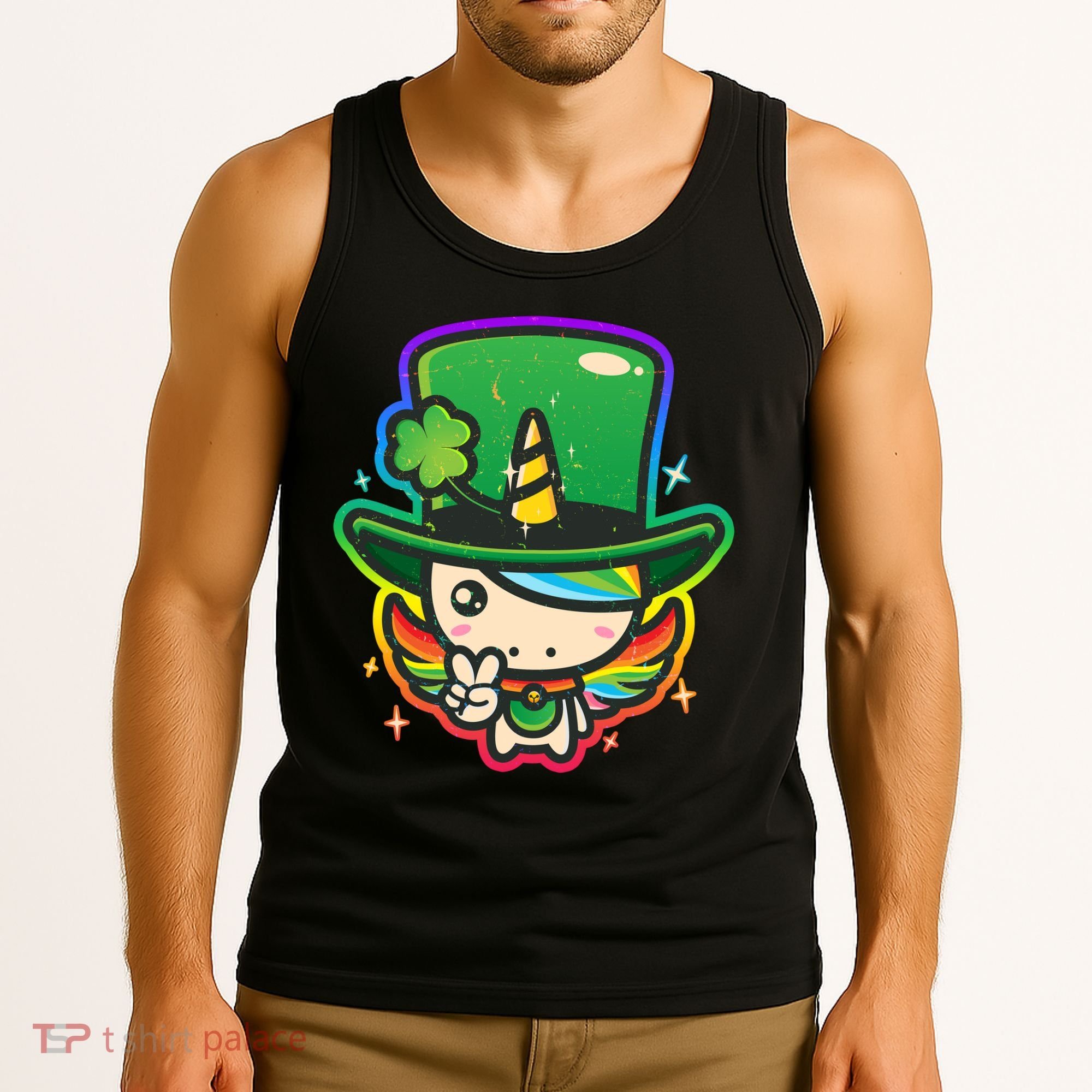 Cute St Patricks Leprechaun Rainbow Unicorn Tank Top
