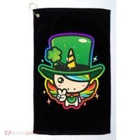 Cute St Patricks Leprechaun Rainbow Unicorn Golf Towel thumb 0