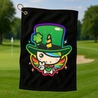 Cute St Patricks Leprechaun Rainbow Unicorn Golf Towel thumb 1
