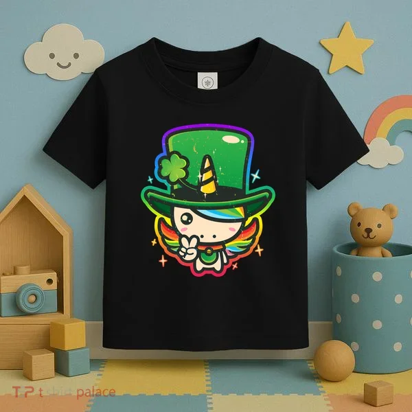 Cute St Patricks Leprechaun Rainbow Unicorn Toddler T-Shirt