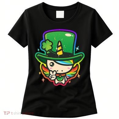 Cute St Patricks Leprechaun Rainbow Unicorn Women's T-Shirt