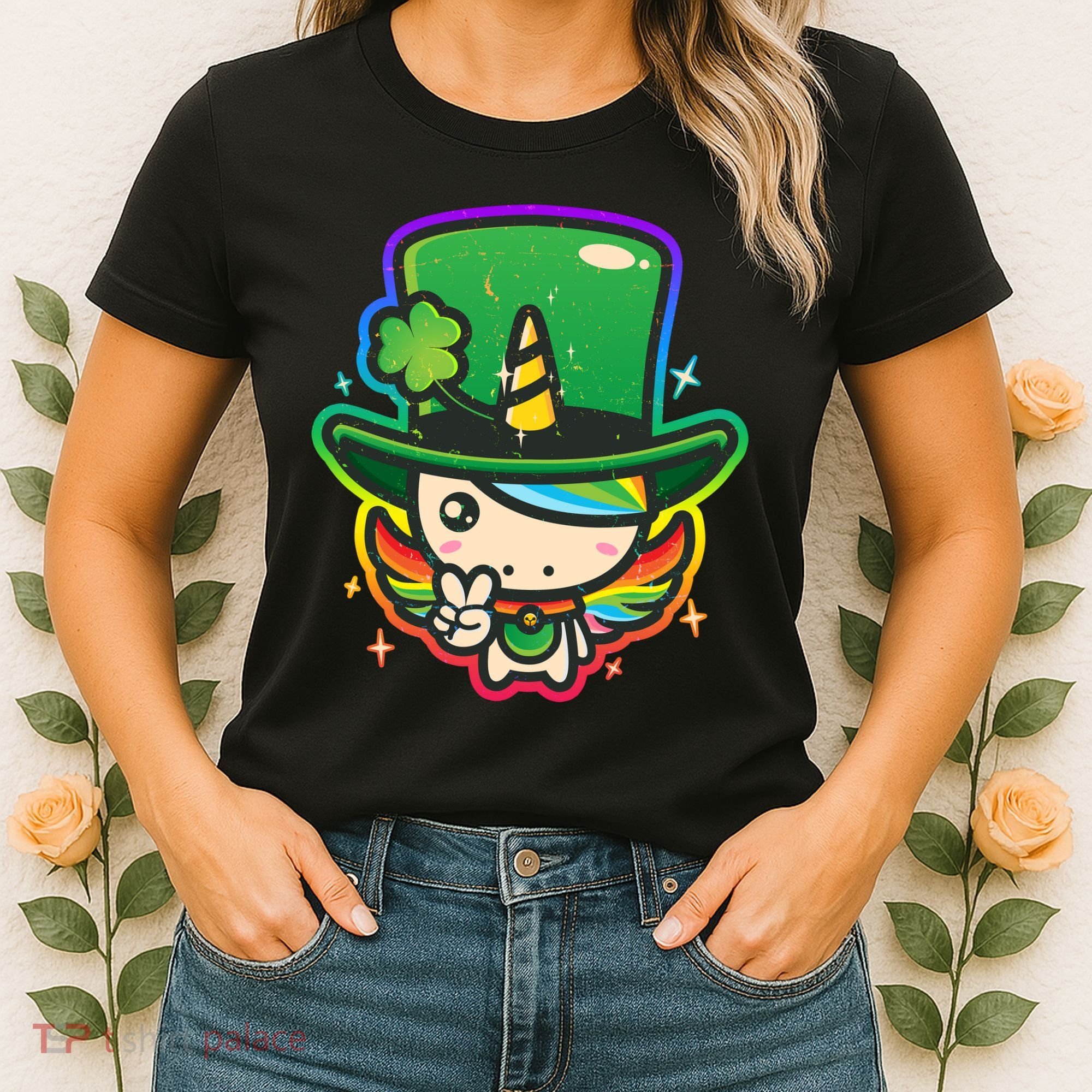 Cute St Patricks Leprechaun Rainbow Unicorn Women's T-Shirt