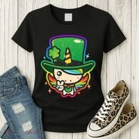 Cute St Patricks Leprechaun Rainbow Unicorn Women's T-Shirt thumb 3