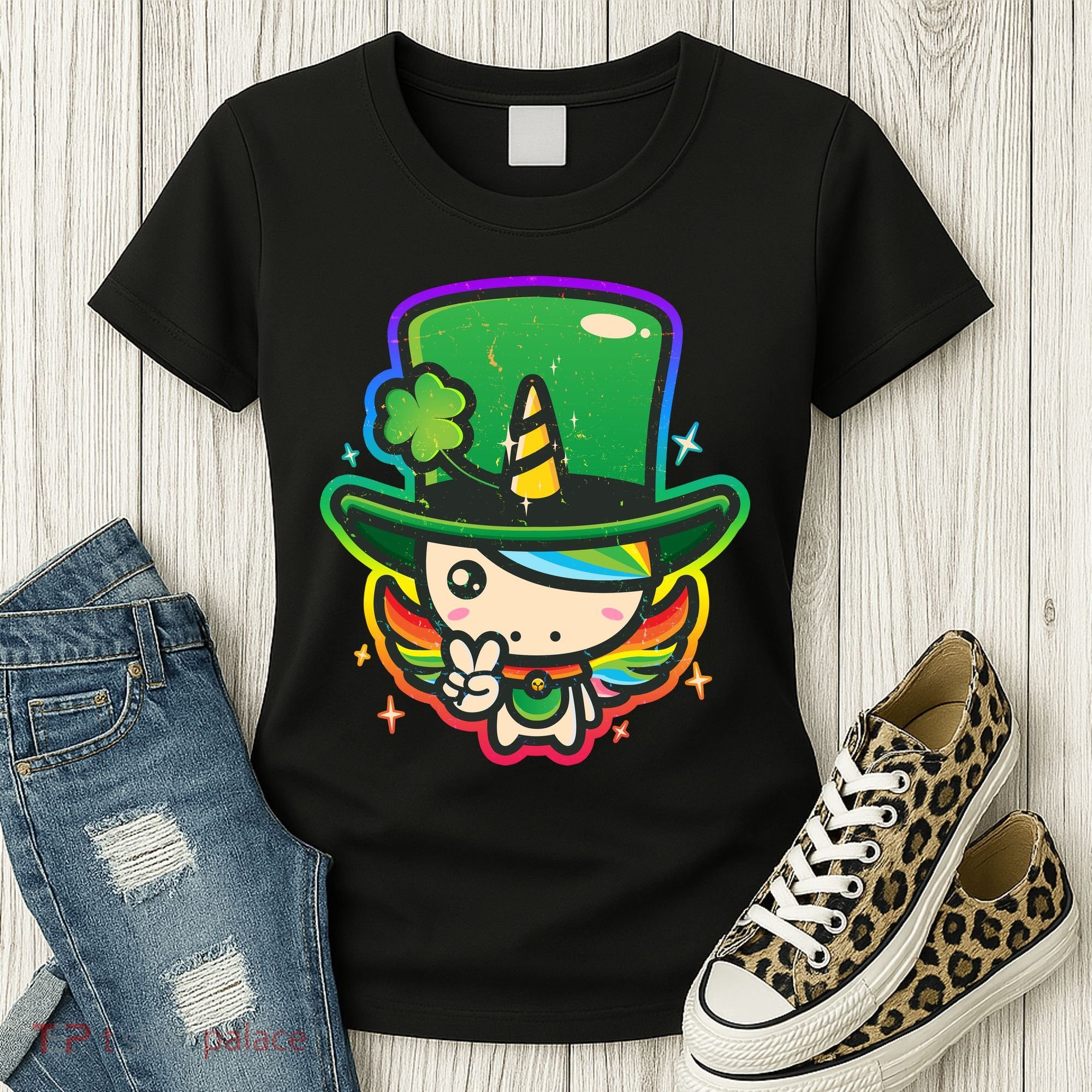 Cute St Patricks Leprechaun Rainbow Unicorn Women's T-Shirt