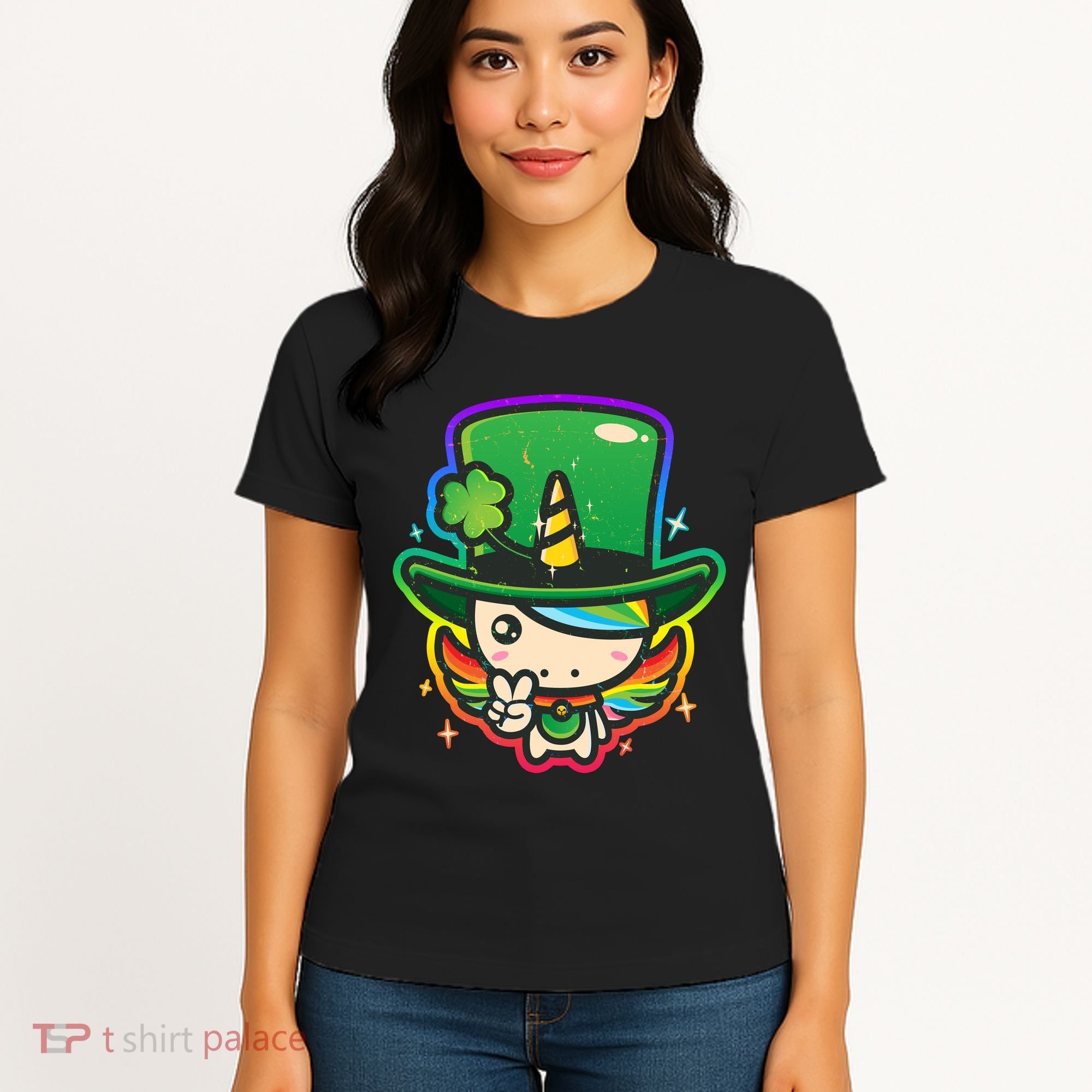 Cute St Patricks Leprechaun Rainbow Unicorn Women's T-Shirt