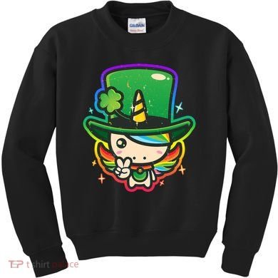 Cute St Patricks Leprechaun Rainbow Unicorn Kids Sweatshirt