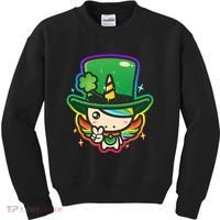 Cute St Patricks Leprechaun Rainbow Unicorn Kids Sweatshirt thumb 0