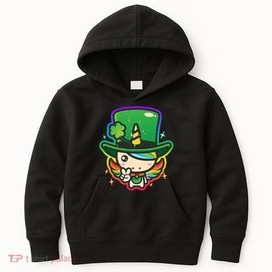 Cute St Patricks Leprechaun Rainbow Unicorn Kids Hoodie