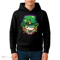 Cute St Patricks Leprechaun Rainbow Unicorn Kids Hoodie thumb 4