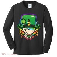 Cute St Patricks Leprechaun Rainbow Unicorn Kids Long Sleeve Shirt thumb 0