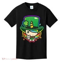 Cute St Patricks Leprechaun Rainbow Unicorn Kids T-Shirt thumb 0