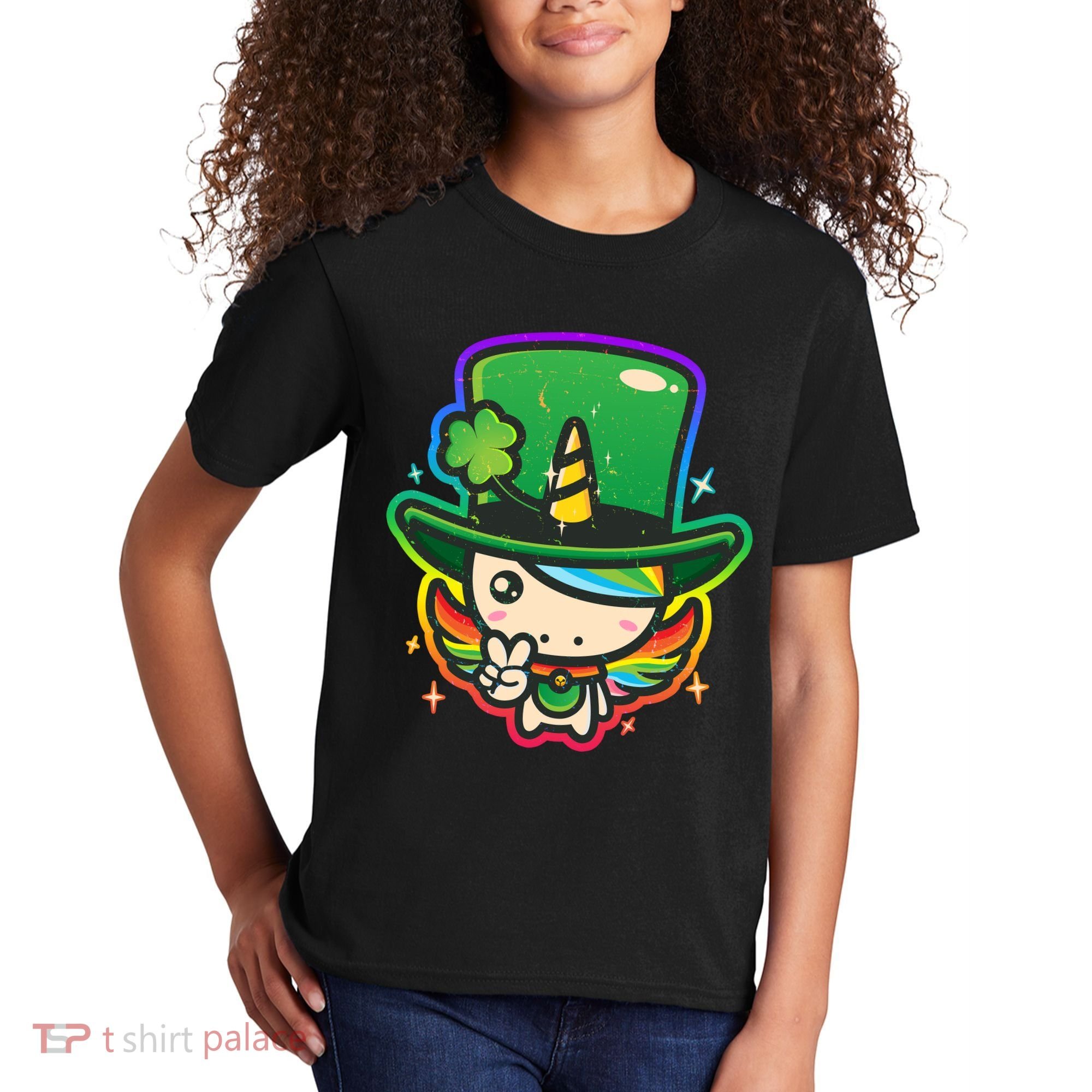 Cute St Patricks Leprechaun Rainbow Unicorn Kids T-Shirt
